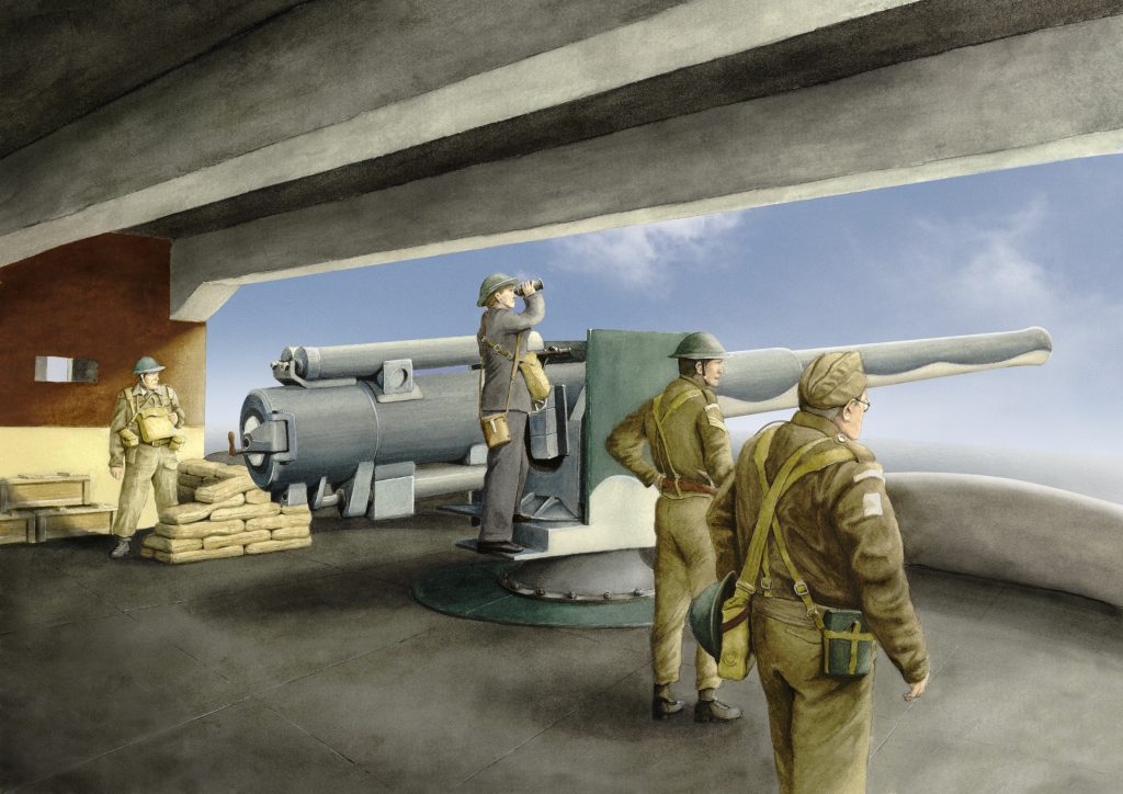 Artists impression of a typical Coastal Artillery Battery