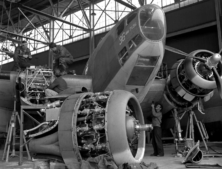 Lockheed Hudson undergoing an engine change